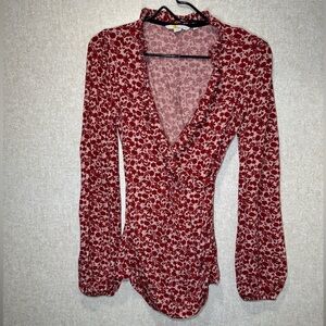 Boden Floral Blouson Sleeve Fixed Wrap Jersey Blouse Size 4